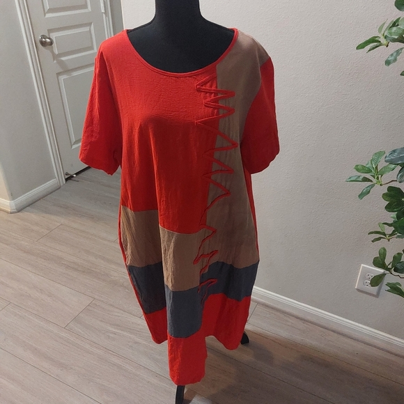 ZANZEA COLLECTION Women's Red Blue and Brown Midi Dress Size 4X - Picture 13 of 13